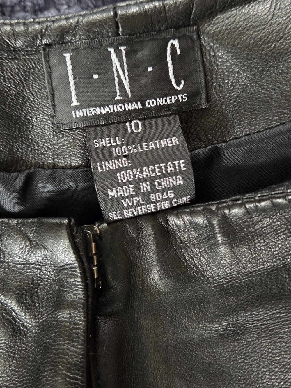 INC 100% Leather Straight Leg Pants High Rise Black Size 10 - Picture 3 of 5